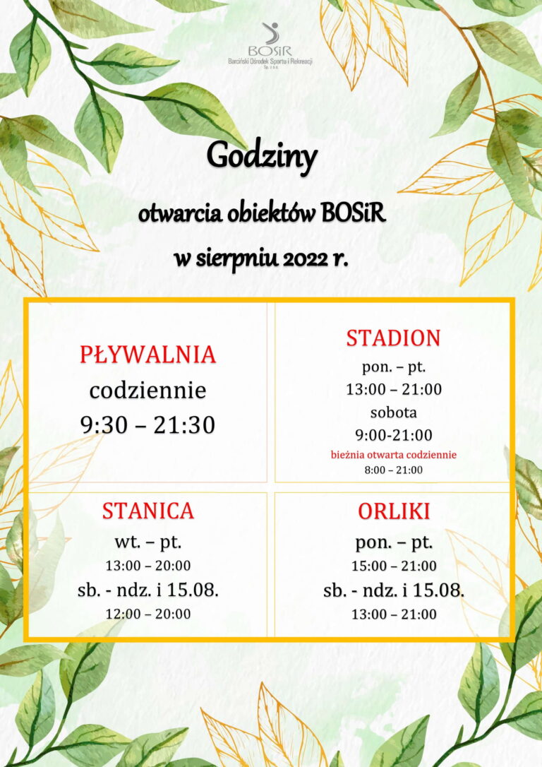 Read more about the article Godziny otwarcia Sierpień